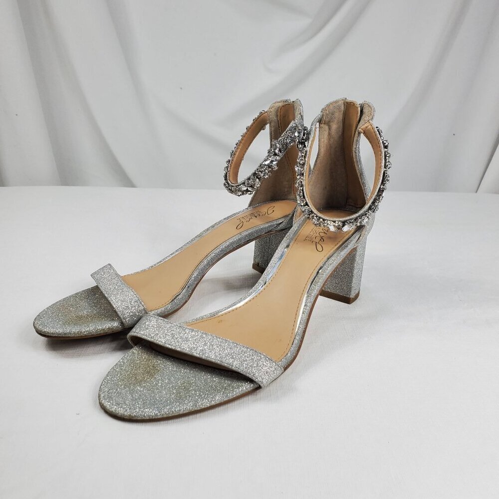 Badgley Mischka Women's Silver Ankle Strap Heels Catalina Open Toe Size 7.5 - Picture 4 of 12